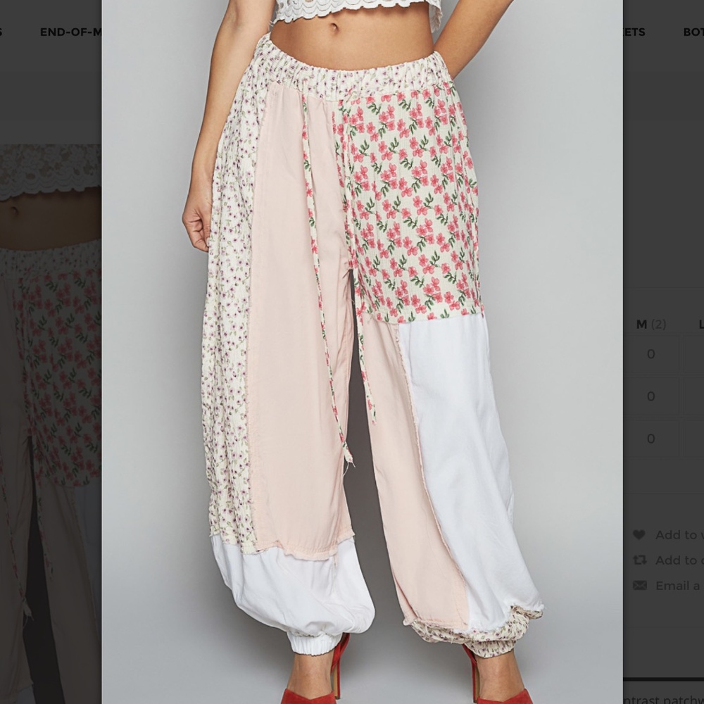 POL Floral Patchwork Joggers - Pink and White